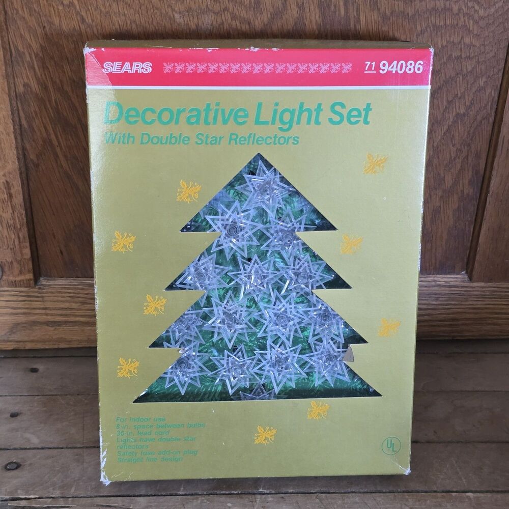 Vintage Sears Christmas Tree Light Set 30 Double Star Reflectors 36" Cord Works